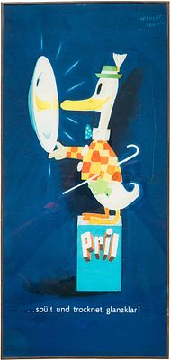 Glasschild Pril, Herbert Leupin, Chemnitz, Düsseldorf um 1955 (1-)Werbeschild aus Glas, hinter 