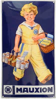 Emailschild Mauxion Schokolade, im Traumzustand! Saalfeld um 1920 (1++)Emailschild Mauxion 