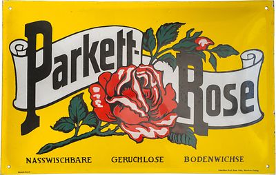 Emailschild Parkett-Rose, Traumzustand! Bodenwichse, München um 1900 (1+). Emailschild 