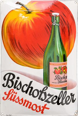 Emailschild Bischofszeller Süssmost, Traumzustand! Bischofszell, Thurgau/Schweiz um 1930 