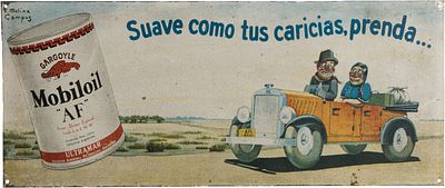 Blechschild Mobiloil flach, signiert, Florencio Molina Campos (1891-1959), Argentinien um 1930 