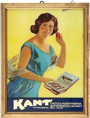 Glasschild Kant Pralinen, Schokolade, Wittenberg um 1920 (1-2)Werbeschild Kant Pralinen, in 