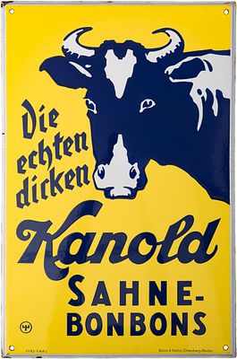 Emailschild Kanold, Die echten dicken Sahne-Bonbons, Duisburg um 1930 (1)Emailschild Kanold 