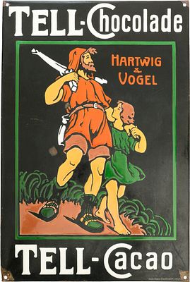 Emailschild Tell-Chocolade, Hartwig und Vogel, Dresden um 1900 (R)Emailschild Tell-Chocolade 