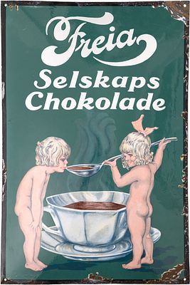 Emailschild Freia Schokolade, Oslo/Norwegen um 1920 (2)Emailschild Freia Selskap Chokolade 