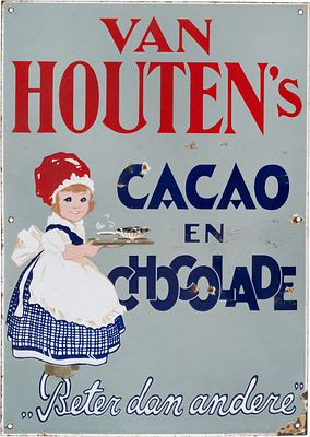 Emailschild van Houten's, Cacao en Chocolade, Holland, Niederlande um 1930 (2)Emailschild van 