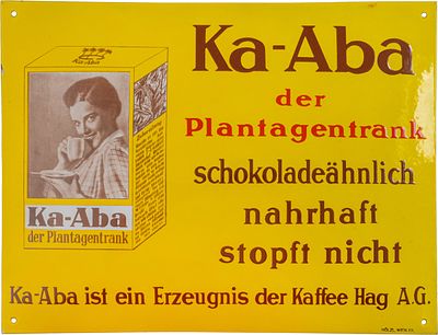 Emailschild Ka-Aba Plantagentrank, Traumzustand! Kaffee Hag, Wien um 1930 (1+)Emailschild 
