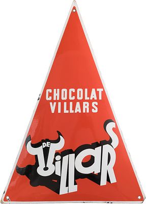 Emailschild Chocolat Villars, Schweiz um 1930 (1-) Emailschild Villars, gewölbt, Emaillierung 
