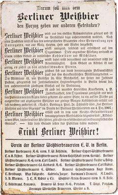 Werbeschild Berliner Wei&szlig;bier, Kuriosit&auml;t, Berlin um 1910 (2)Werbeschild "Trinkt Berliner 