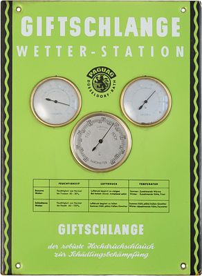 Emailschild Paguag Giftschlange Wetterstation, D&uuml;sseldorf-Rath um 1960 (1)Emailschild Paguag 