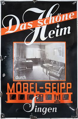 Emailschild M&ouml;bel Seipp, Singen um 1930 (3)Emailschild des 1930 in Singen er&ouml;ffneten 