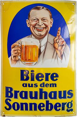 Emailschild Brauhaus Sonneberg, Sonneberg um 1930 (3+). Emailschild Biere aus dem Brauhaus 