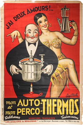 Plakat “J’ai Deux Amours!…mon Auto-Thermos et mon Perco Thermos” K&uuml;chenger&auml;te, Josephine Baker 