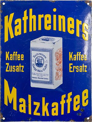 Emailschild Kathreiners Malzkaffee, M&uuml;nchen um 1910 (2-)Emailschild Kathreiners Malzkaffee 