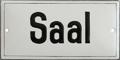 Emailschild, Hinweisschild Saal, Zuckerguss, Traumzustand! Um 1910 (1+)Emailschild 