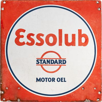 Emailschild Essolub, Standard Motor Oel, Hamburg um 1930 (2-)Emailschild Essolub, flach. 