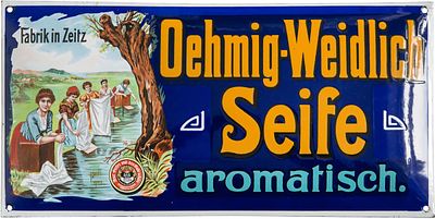 Emailschild Oehmig-Weidlich Seife, Traumzustand! Zeitz um 1910 (1+) Emailschild, gew&ouml;lbt 