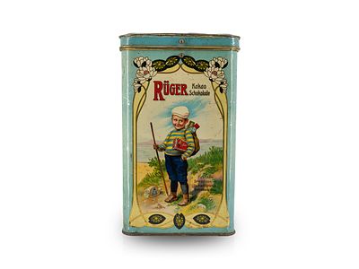 Jugendstil-Blechdose R&uuml;ger Hansi-Schokolade Kakao, 52 cm! Dresden um 1905 (2+)R&uuml;ger Hansi 