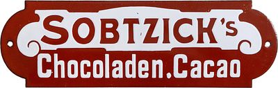 Emailschild Sobtzick&acute;s Chocoladen, Cacao, Traumzustand! Breslau, um 1920 (0)Emailschild 
