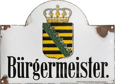 Emailschild B&uuml;rgermeister, K&ouml;nigreich Sachsen um 1910 (2-)Emailschild B&uuml;rgermeister, gew&ouml;lbt 