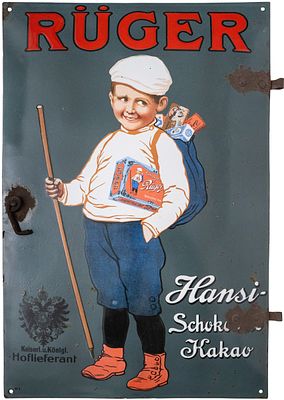 Emailschild R&uuml;ger Hansi, No. 1, Traumglanz! Kuriosit&auml;t, Dresden um 1900 Emailschild R&uuml;ger Hansi 