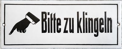 Emailschild, Hinweisschild "Bitte zu klingeln", feinster Zuckerguss, um 1910 (1+)Emailschild 