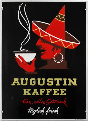 Emailschild Augustin Kaffee, Traumzustand! Augsburg um 1950 (1+)Emailschild Augustin Kaffee 