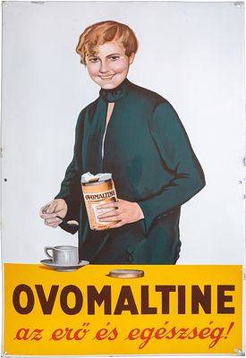 Emailschild Ovomaltine, Gro&szlig;format im Traumglanz! Budapest/Ungarn um 1930 (1-) Emailschild 
