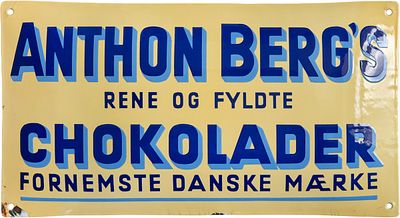 Emailschild Anthon Bergs Chokolader, D&auml;nemark um 1920 (1)Emailschild Anthon Bergs Chokolader 