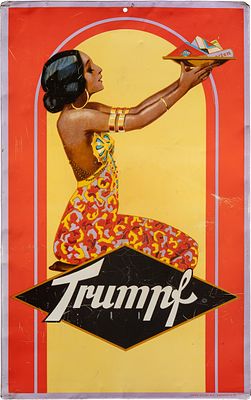 Blechschild Trumpf Schokolade, Philipp Zehbe, Aachen um 1920 (2+)Blechschild Trumpf Schokolade 
