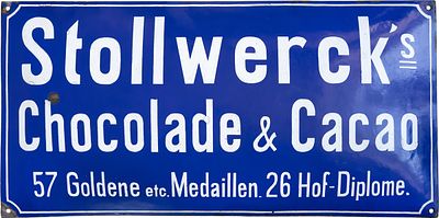 Emailschild Stollwerck&acute;s Schokolade & Kakao, Gro&szlig;format, K&ouml;ln um 1900 (2). Emailschild 