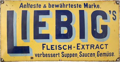 Emailschild Liebig&acute;s Fleisch-Extract, Deutschland um 1905 (3+)Emailschild Liebig's 