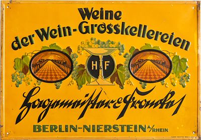 Blechschild Wein-Grosskellerei Hagemeister & Franke, Berlin um 1910 (2+). Blechschild 