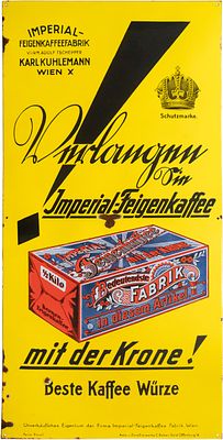 Emailschild Imperial Feigenkaffe, 200cm, XXL Format, &Ouml;sterreich Wien um 1920 (2-)Emailschild 