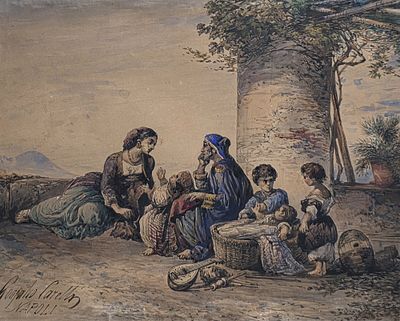 Consalvo Carelli (Napoli 1818-1900) - Consalvo Carelli (Napoli 1818-1900) Scena di vita a Napoli 