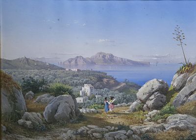 Guglielmo Giusti (Napoli 1824-dopo 1916) - Guglielmo Giusti (Napoli 1824-dopo 1916) Capri vista da 