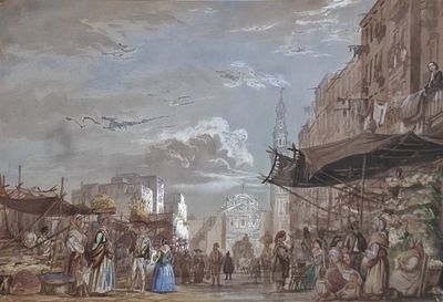 Scuola napoletana XIX secolo - Scuola napoletana XIX secolo Mercato Misure:cm.18,5 x 26 senza 
