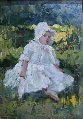Scuola italiana XIX secolo - Bambina in giardinoMisure:cm.22 x 30 senza cornice Misure:cm.42 x 47 