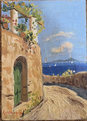 Carlo Perindani(Milano 1899-Capri 1986) - Scorcio di CapriMisure:cm.9 x 12,5 Scorcio di Capri 
