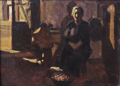 Francesco Galante(Foggia 1884 &acirc;€“ Napoli 1972) - Scena di interno Misure:cm.27 x 36 senza 