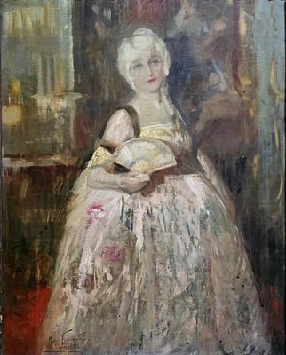 Nicola Fabbricatore(Napoli 1888-Roma 1962) - Nobildonna con ventaglioMisure:cm.41 x 51 senza 