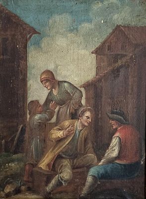 Scuola veneta XVIII secolo - Scena di vitaMisure:cm.28 x 37,5 senza cornice Misure:cm.38 x 47 con 