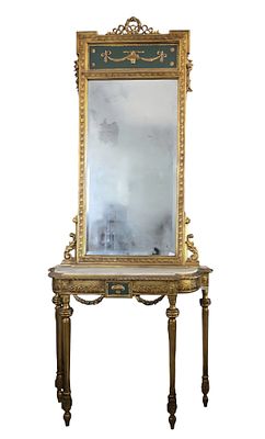 Manifattura napoletana periodo Liberty - Misure: cm.130 x 50 x 285 h. Consolle con specchiera in 