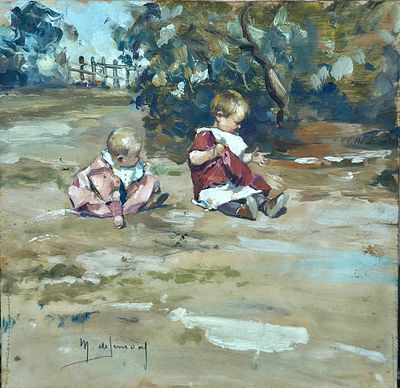 Bambini al parco - Michele de Simone ( 1893-1955) Misure: cm.24 x 23,5 Olio su pannello Bambini al 