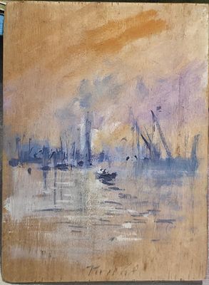 Porto francese - Impressionista francese XIX secolo Misure: cm.9 x 12,5 Olio su tavoletta Porto 