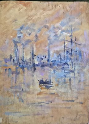 Porto francese - Impressionista francese XIX secolo Misure: cm.9 x 12,5 Olio su tavoletta Porto 