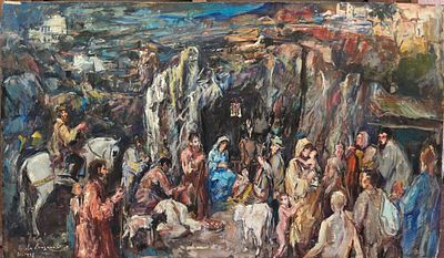Nativit&agrave; - Nicola Canzanella ( Napoli 1934-2014) Misure: cm.90 x 150 Senza cornice Olio su 