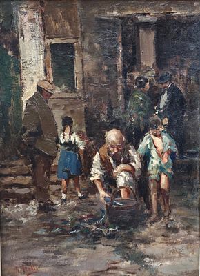 Il venditore di pesci - Vincenzo Irolli ( Napoli 1860-1949) Misure: cm.30 x 40 Misure: cm.41 x 52 