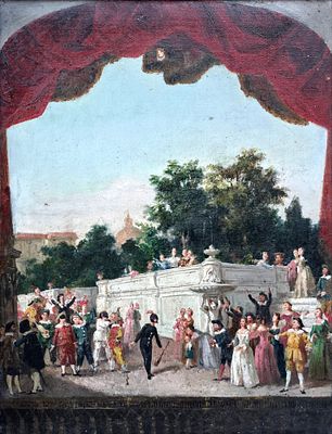 Scena teatrale - Artista italiano XIX secolo Misure: cm.40 x 54 senza cornice Misure: cm.45 x 59 