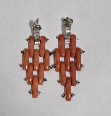 Orecchini in corallo e argento - Orecchini in corallo e argento Orecchini pendenti vintage in 